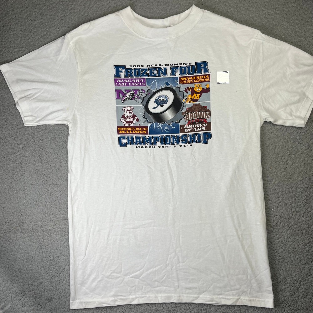VTG 2002 Womens NCAA Frozen Four Hockey Championship T Shirt Bulldogs Gophers